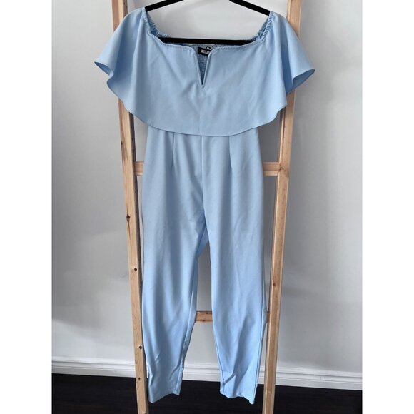 Miss Guided Ruffled Jumpsuit Baby Blue ( Sz 8 ) - Picture 1 of 3